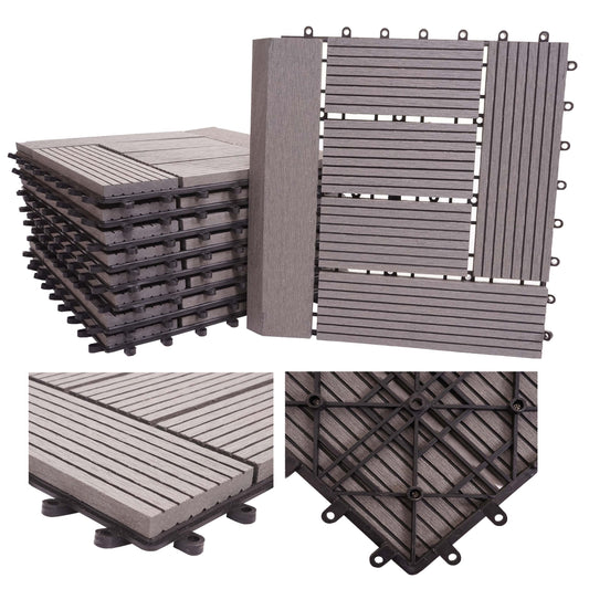 Cosmo Casa - WPC Vloertegel Rhone + Afwerking - Houtlook Balkon/Terras - WPC - Grijs Offset - 11×30×30 cm = 1 m² Premium