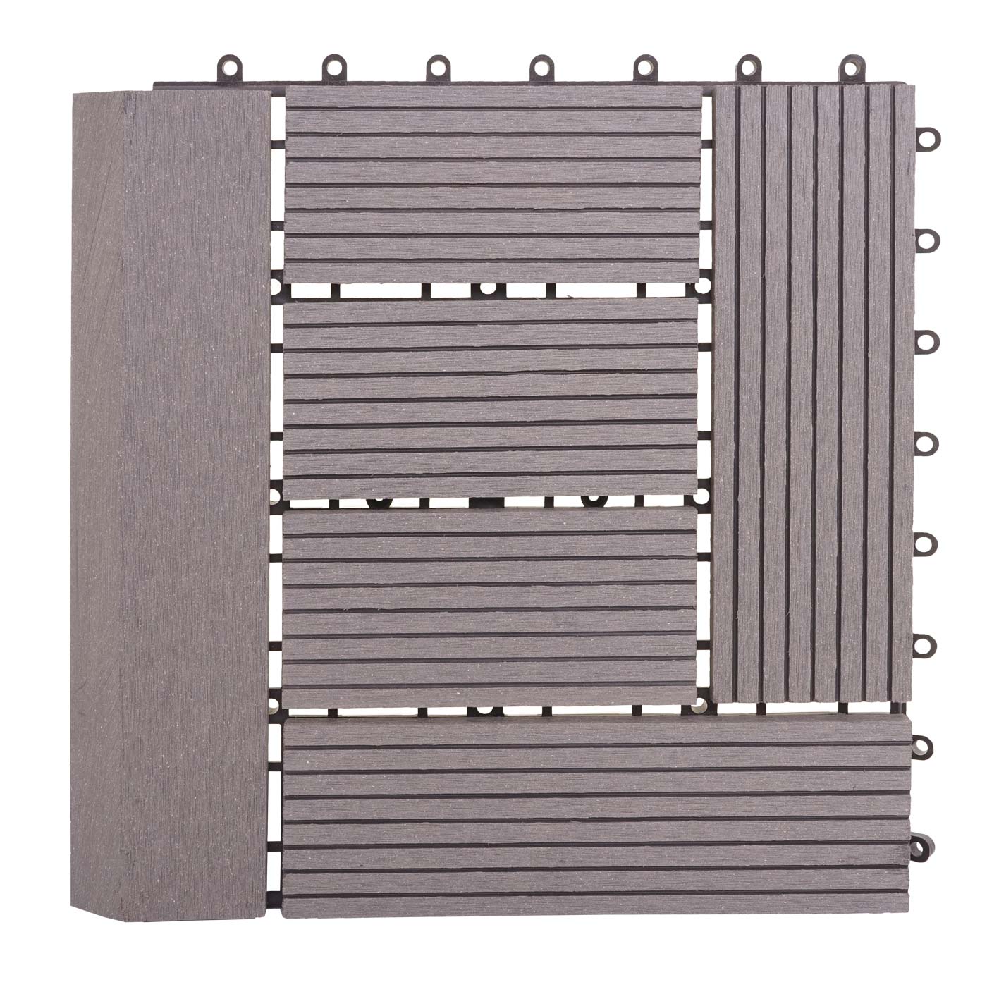 Cosmo Casa - WPC Vloertegel Rhone + Afwerking - Houtlook Balkon/Terras - WPC - Grijs Offset - 11×30×30 cm = 1 m² Premium