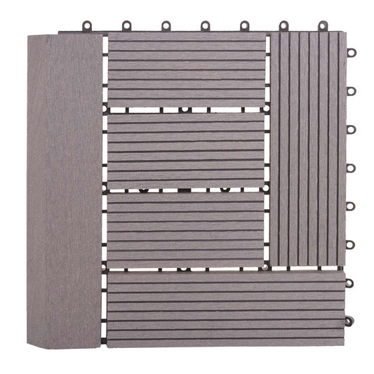 Cosmo Casa - WPC Vloertegel Rhone + Afwerking - Houtlook Balkon/Terras - WPC - Grijs Offset - 11×30×30 cm = 1 m² Premium