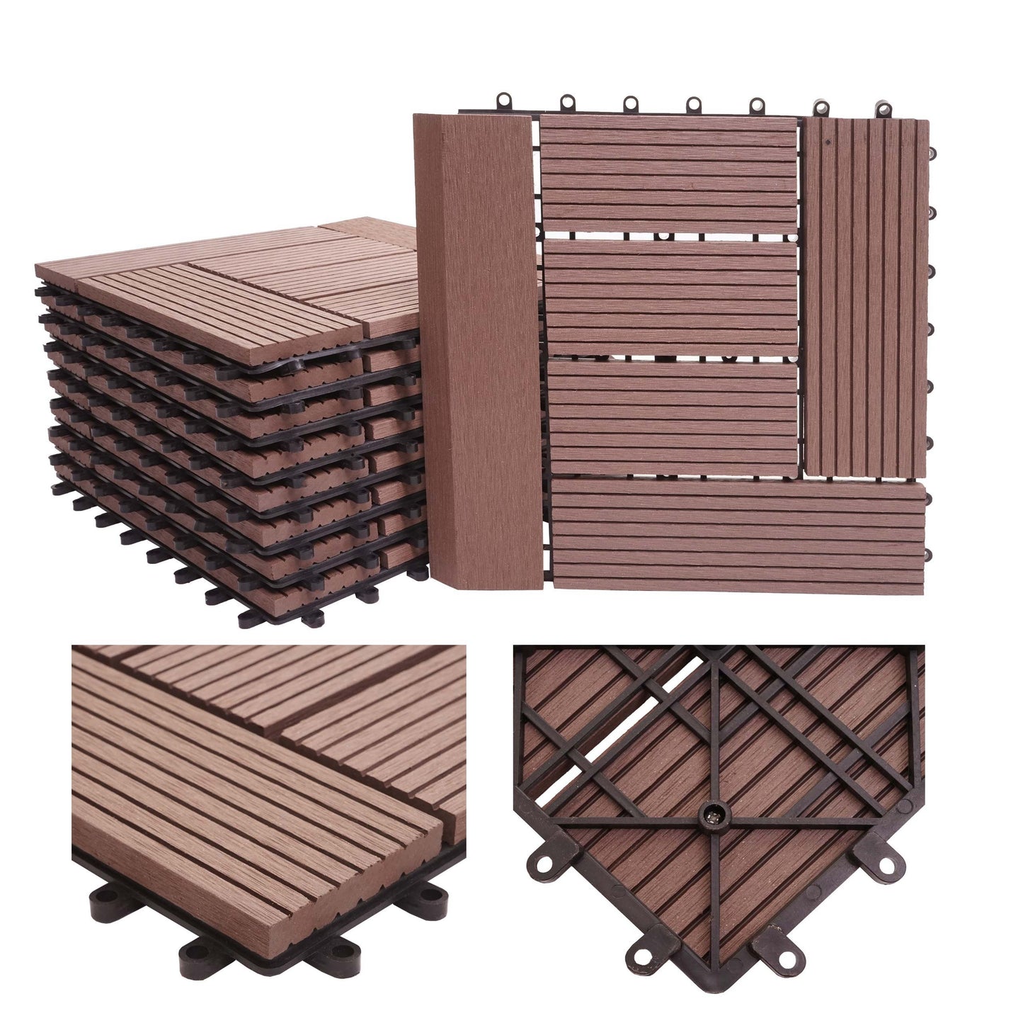 Cosmo Casa - WPC Vloertegel Rhone + Afwerking - Houtlook Balkon/Terras - WPC - Koffie Offset - 11×30×30 cm = 1 m² Premium