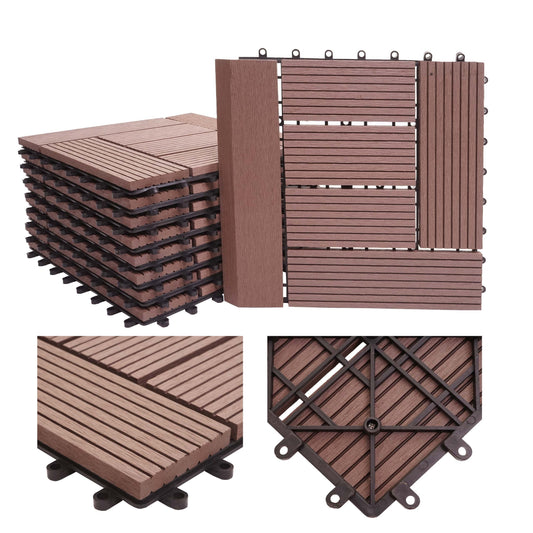 Cosmo Casa - WPC Vloertegel Rhone + Afwerking - Houtlook Balkon/Terras - WPC - Koffie Offset - 11×30×30 cm = 1 m² Premium