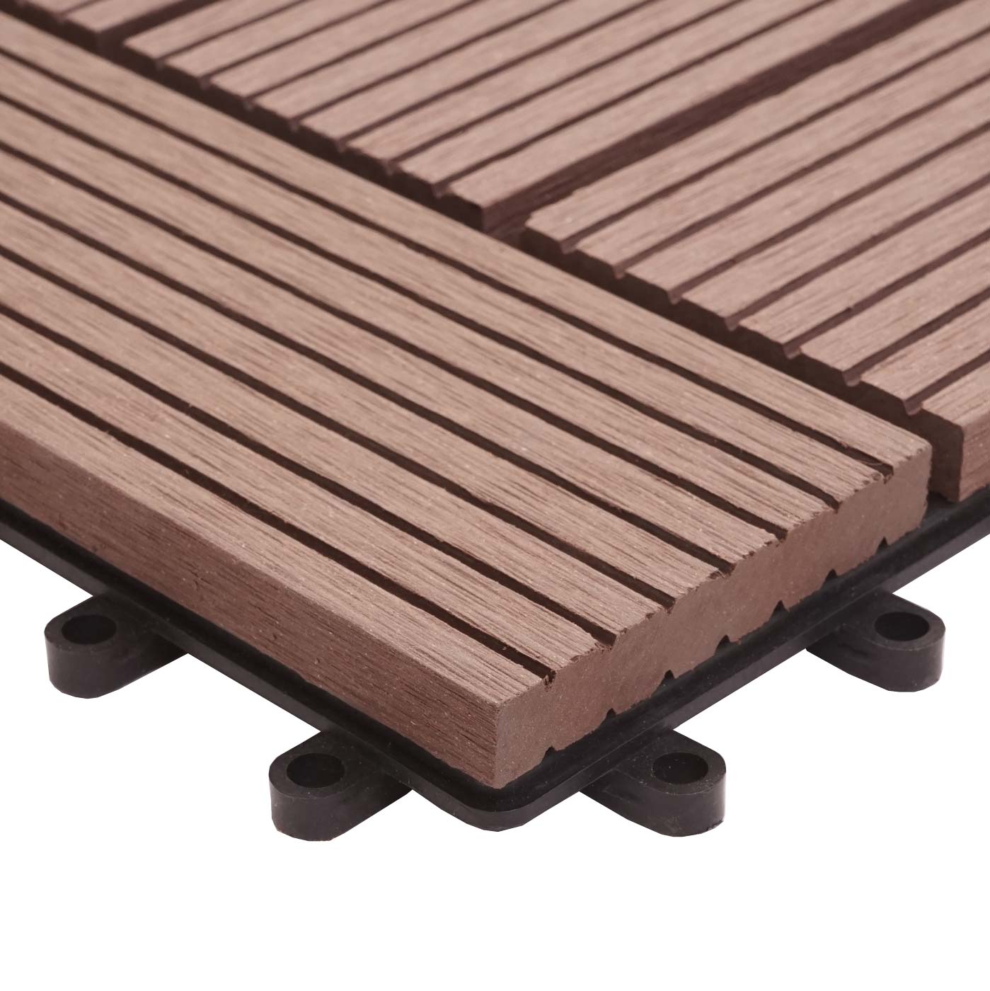 Cosmo Casa - WPC Vloertegel Rhone + Afwerking - Houtlook Balkon/Terras - WPC - Koffie Offset - 11×30×30 cm = 1 m² Premium