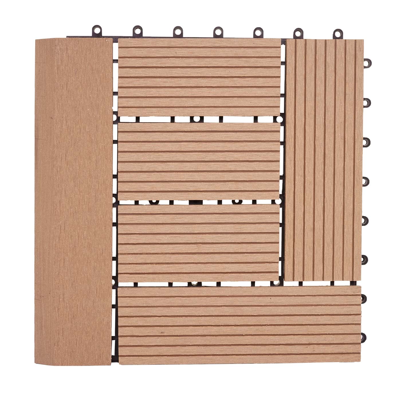 Cosmo Casa - WPC Vloertegel Rhone + Afwerking - Houtlook Balkon/Terras - WPC - Teak Offset - 11×30×30 cm = 1 m² Premium