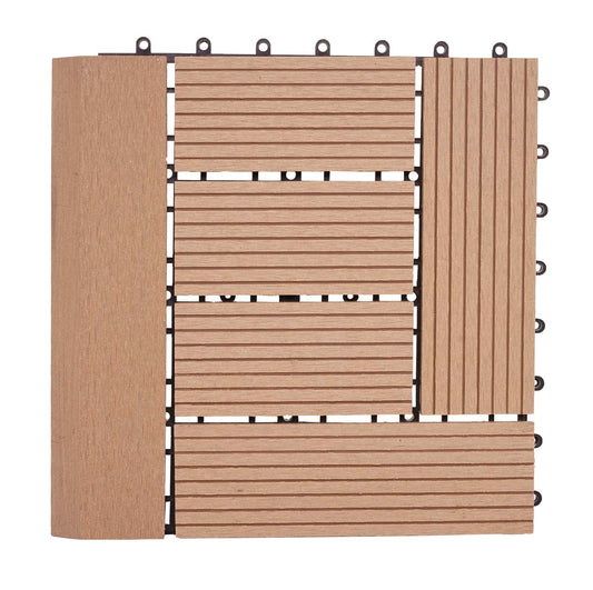 Cosmo Casa - WPC Vloertegel Rhone + Afwerking - Houtlook Balkon/Terras - WPC - Teak Offset - 11×30×30 cm = 1 m² Premium