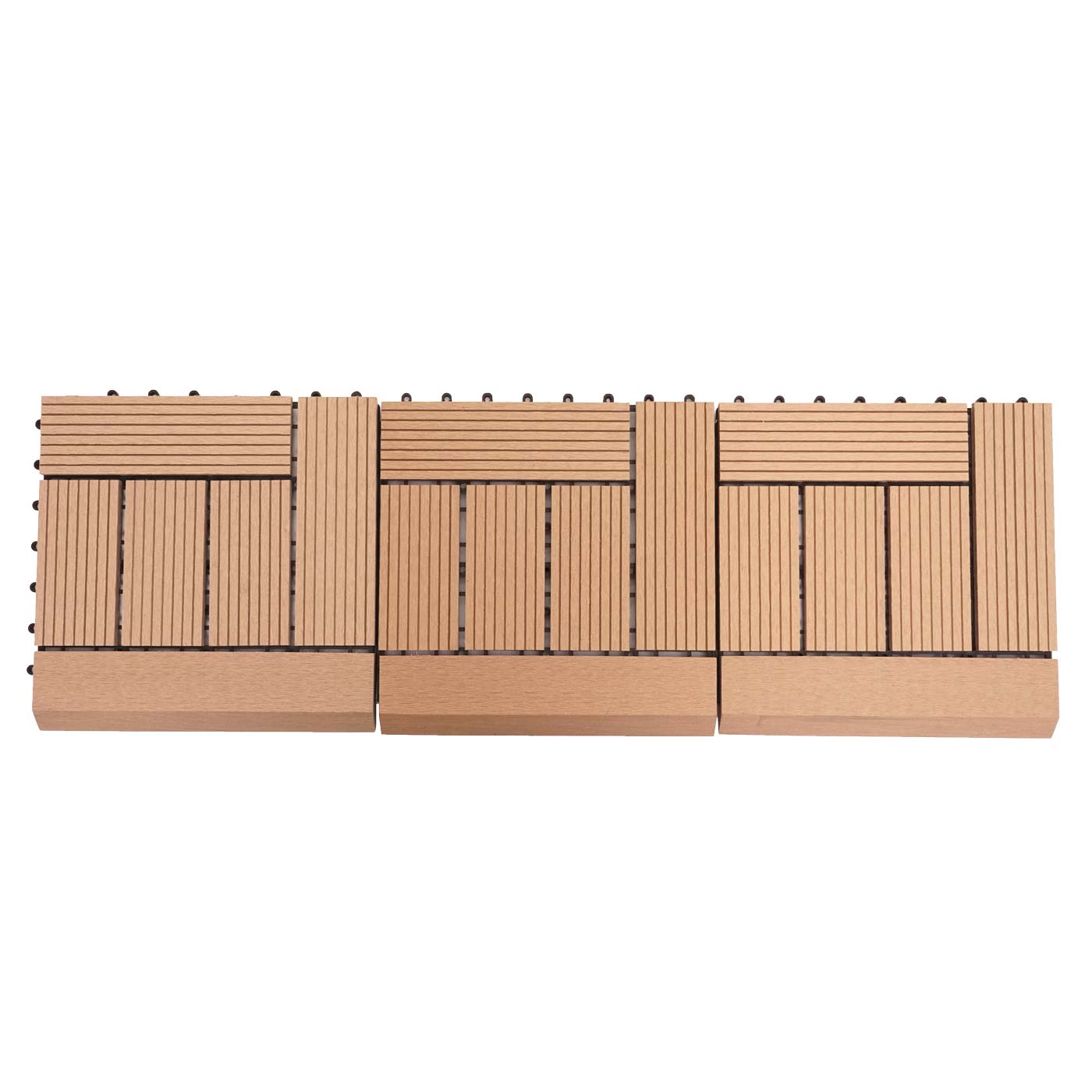 Cosmo Casa - WPC Vloertegel Rhone + Afwerking - Houtlook Balkon/Terras - WPC - Teak Offset - 11×30×30 cm = 1 m² Premium