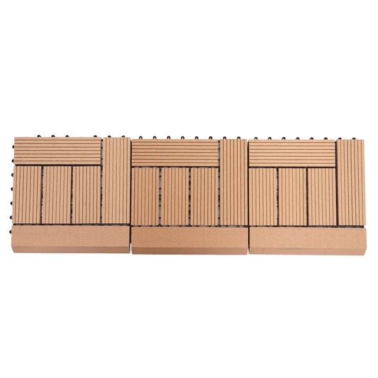 Cosmo Casa - WPC Vloertegel Rhone + Afwerking - Houtlook Balkon/Terras - WPC - Teak Offset - 11×30×30 cm = 1 m² Premium