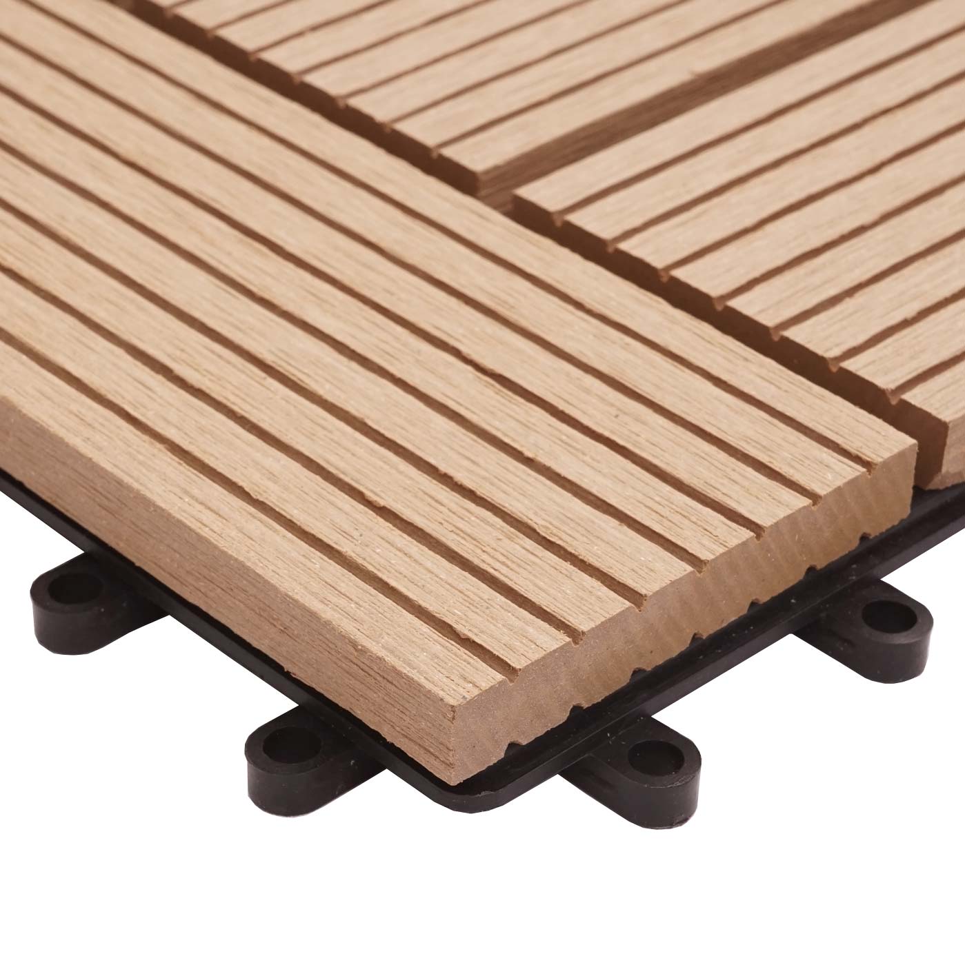 Cosmo Casa - WPC Vloertegel Rhone + Afwerking - Houtlook Balkon/Terras - WPC - Teak Offset - 11×30×30 cm = 1 m² Premium