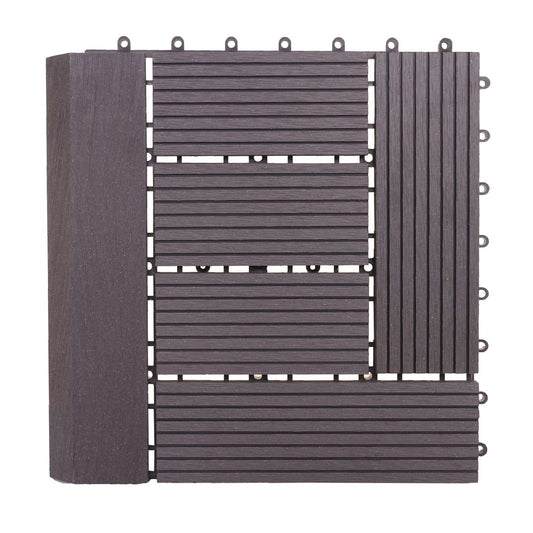 Cosmo Casa - WPC Vloertegel Rhone + Afwerking - Houtlook Balkon/Terras - WPC - Antraciet Offset - 11×30×30 cm = 1 m² Premium