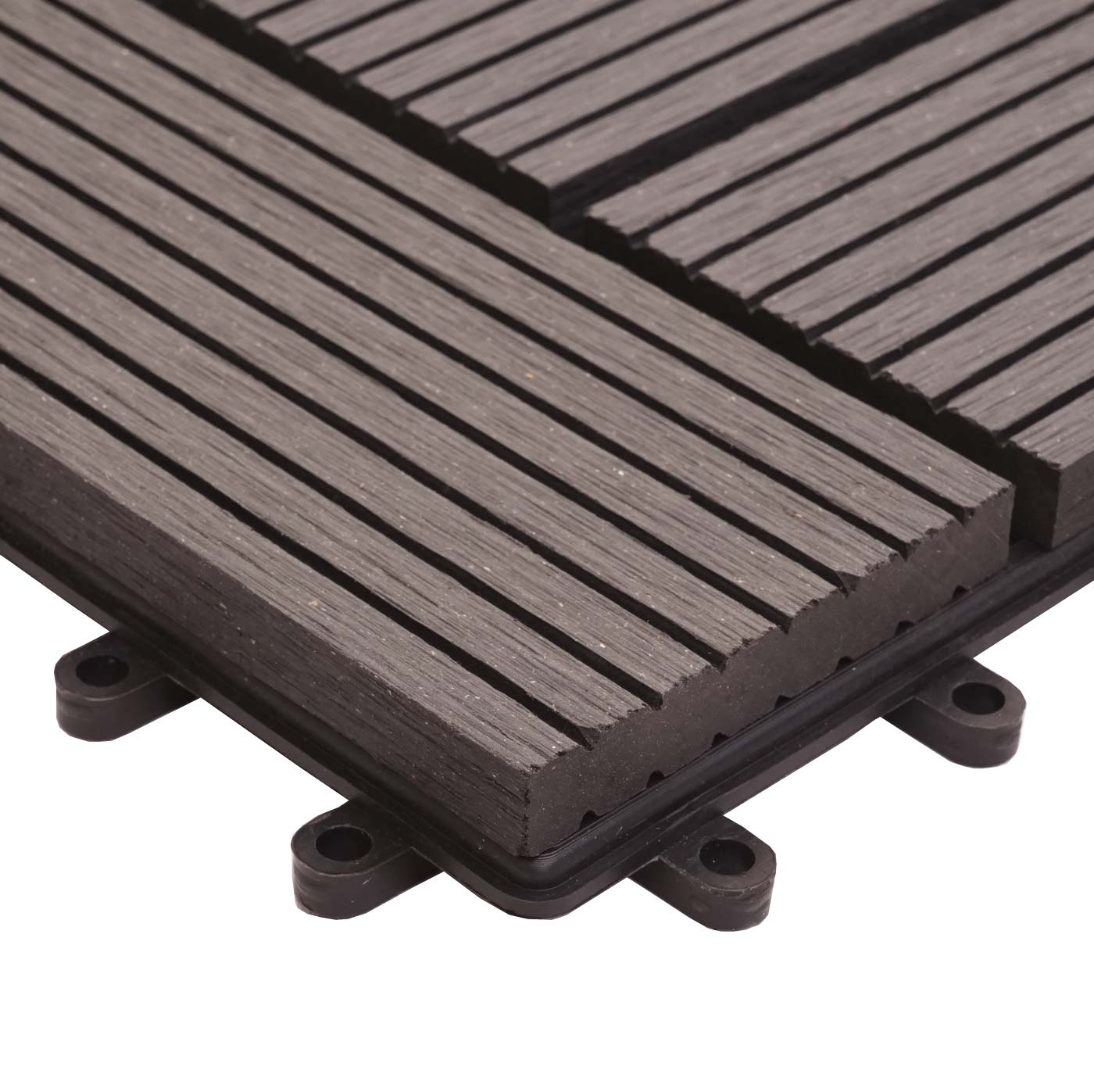 Cosmo Casa - WPC Vloertegel Rhone + Afwerking - Houtlook Balkon/Terras - WPC - Antraciet Offset - 11×30×30 cm = 1 m² Premium