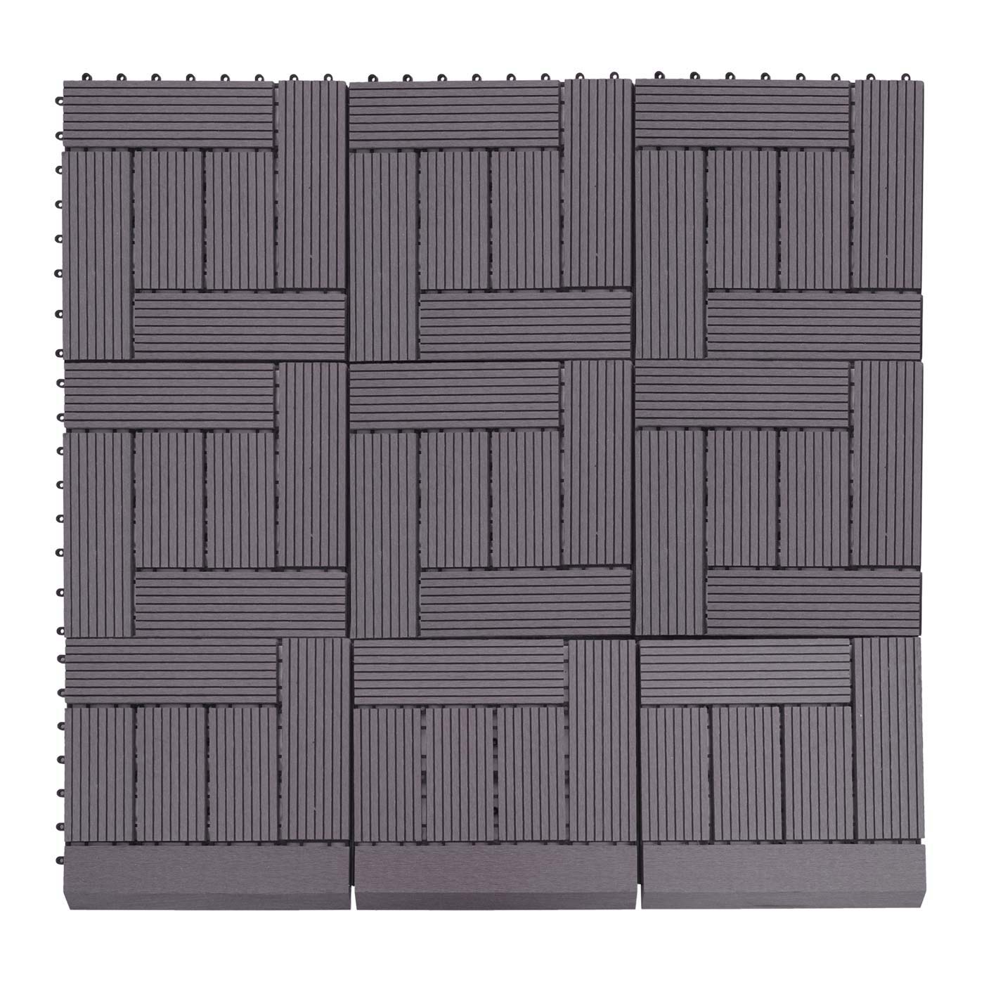 Cosmo Casa - WPC Vloertegel Rhone + Afwerking - Houtlook Balkon/Terras - WPC - Antraciet Offset - 11×30×30 cm = 1 m² Premium