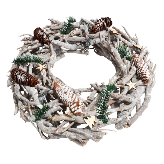 Cosmo Casa - Adventskrans - XXL - Hout - Witgrijs - 48 cm