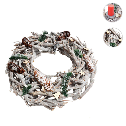 Cosmo Casa - Adventskrans - XXL - Hout - Witgrijs - 48 cm