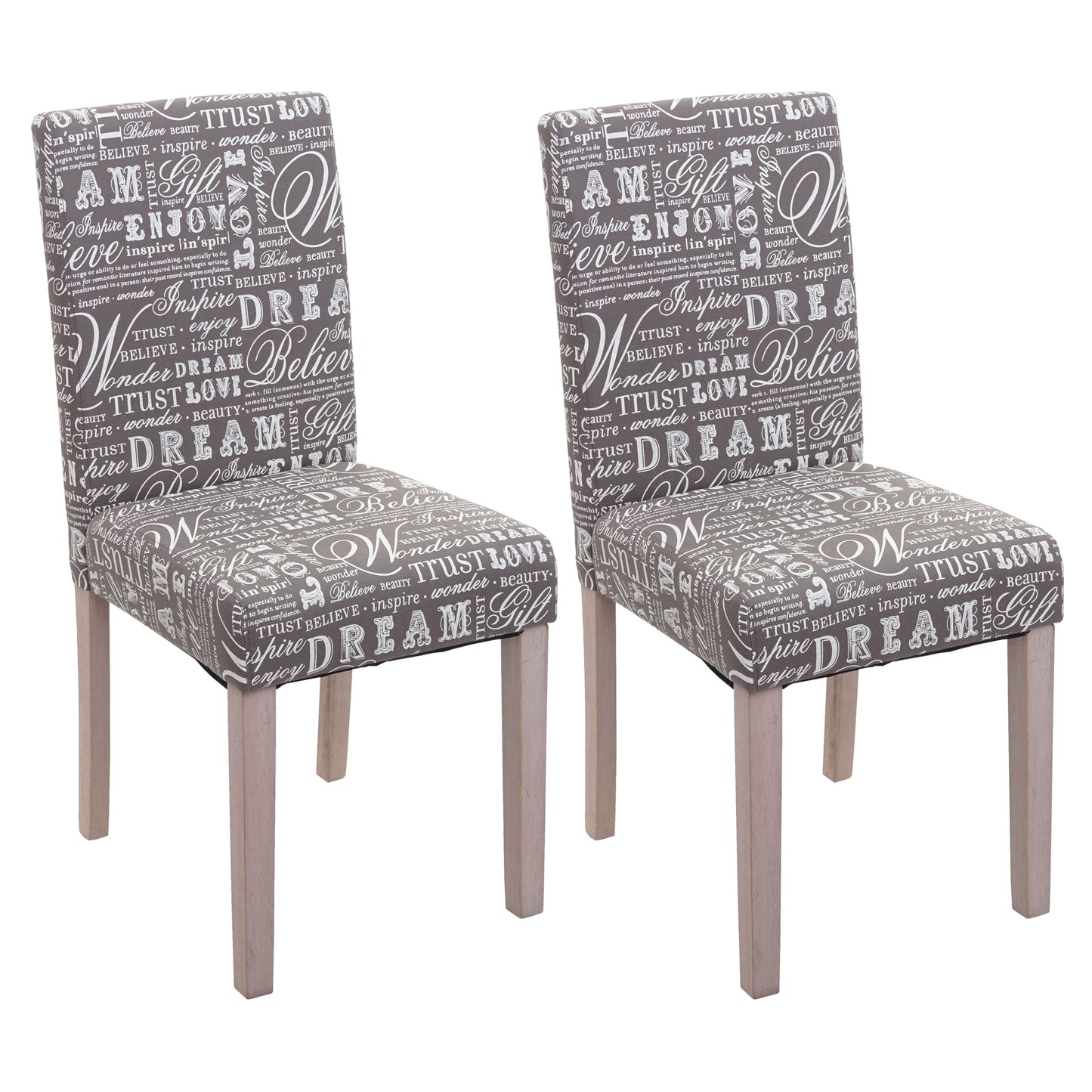 Cosmo Casa - Eetkamerstoelen set van 2 - Met opschrift - Textiel - Grijs-eikenlook