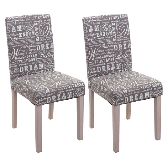 Cosmo Casa - Eetkamerstoelen set van 2 - Met opschrift - Textiel - Grijs-eikenlook