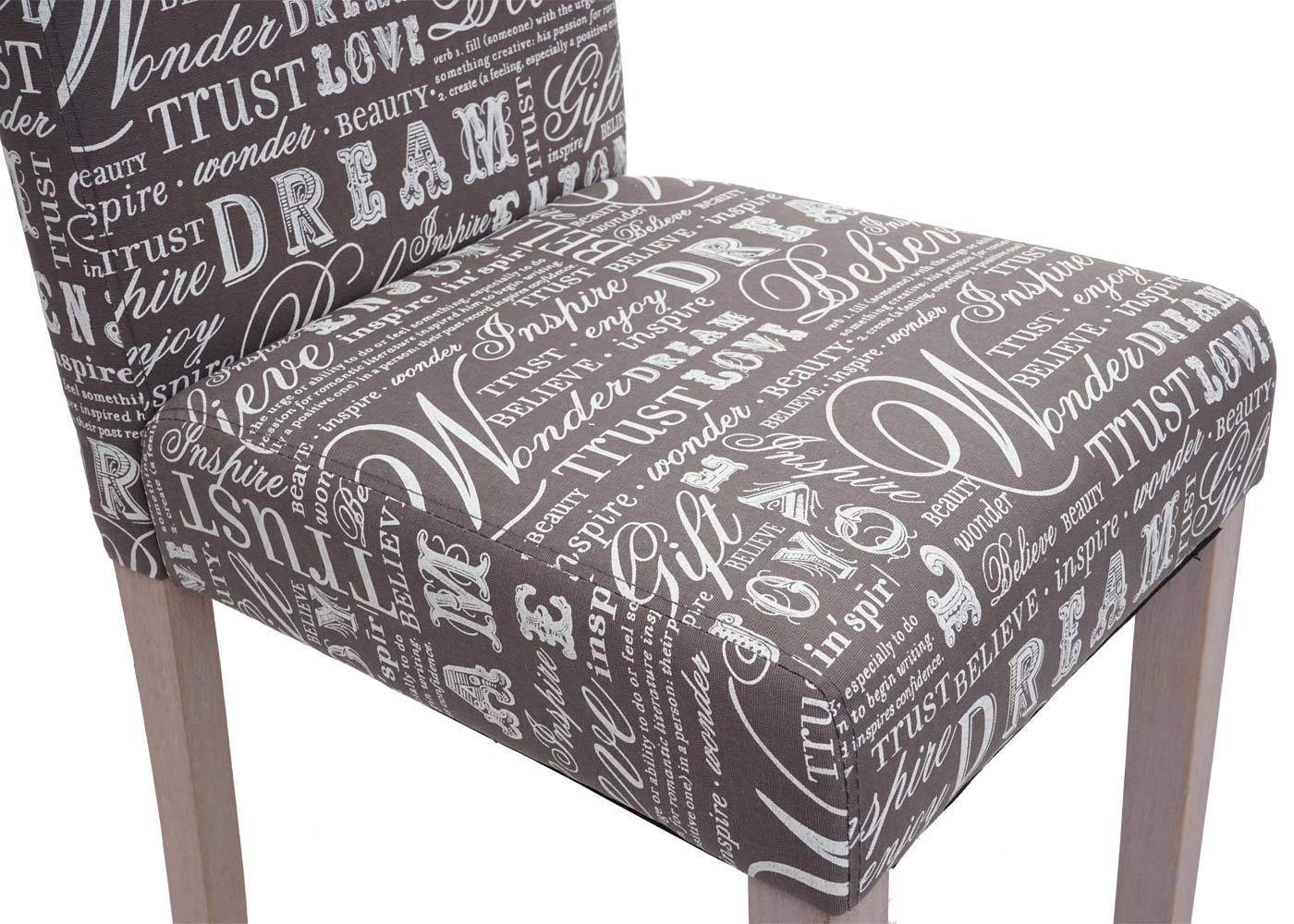 Cosmo Casa - Eetkamerstoelen set van 2 - Met opschrift - Textiel - Grijs-eikenlook