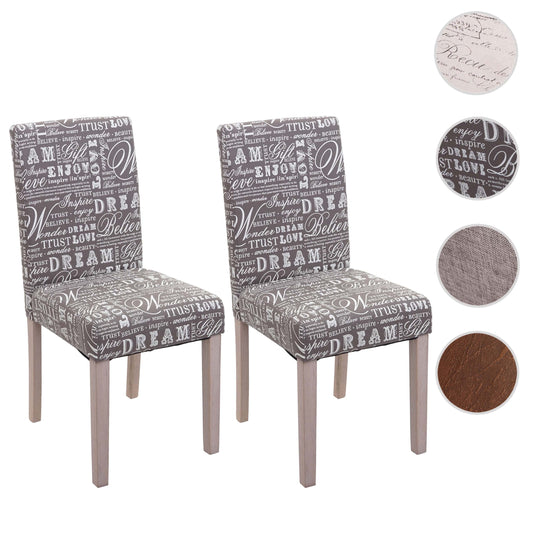 Cosmo Casa - Eetkamerstoelen set van 2 - Met opschrift - Textiel - Grijs-eikenlook
