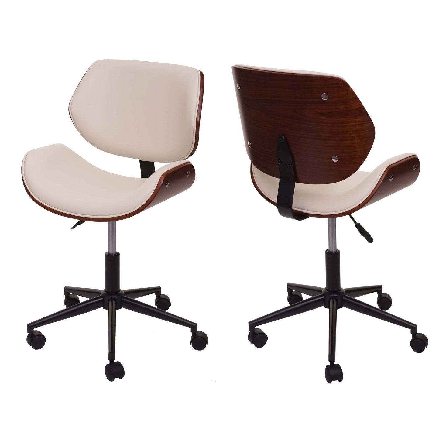 Cosmo Casa - Bureaustoel - Draaistoel - Gebogen hout - Kunstleer crème