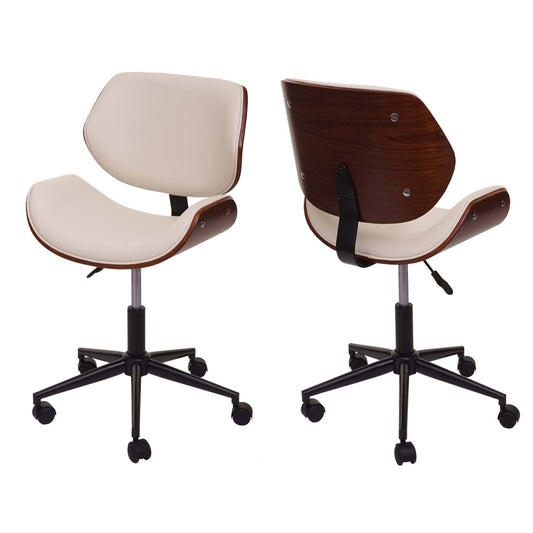 Cosmo Casa - Bureaustoel - Draaistoel - Gebogen hout - Kunstleer crème