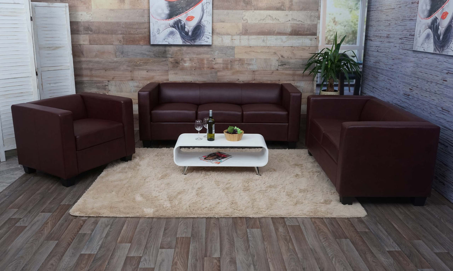 Cosmo Casa - Bankstel - Lounge Set Lille - Kunstleer - Roodbruin