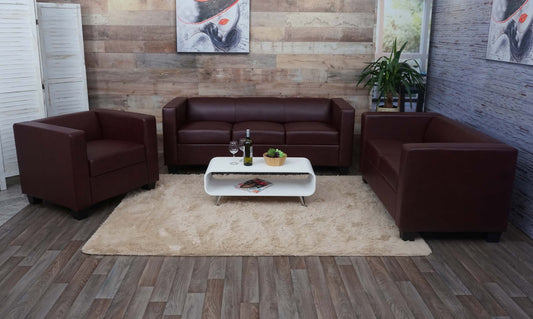 Cosmo Casa - Bankstel - Lounge Set Lille - Kunstleer - Roodbruin