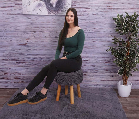 Cosmo Casa - Kruk - Gebreid - Textiel - Donkergrijs - 45×41 cm