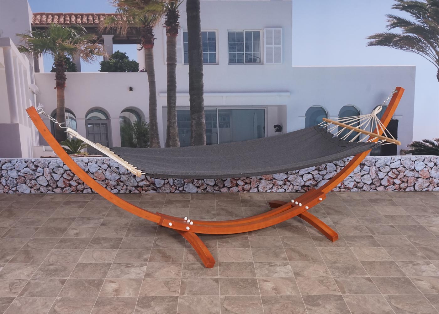 Cosmo Casa - Hangmat met frame - FSC - Hout - Grijs - 320 cm