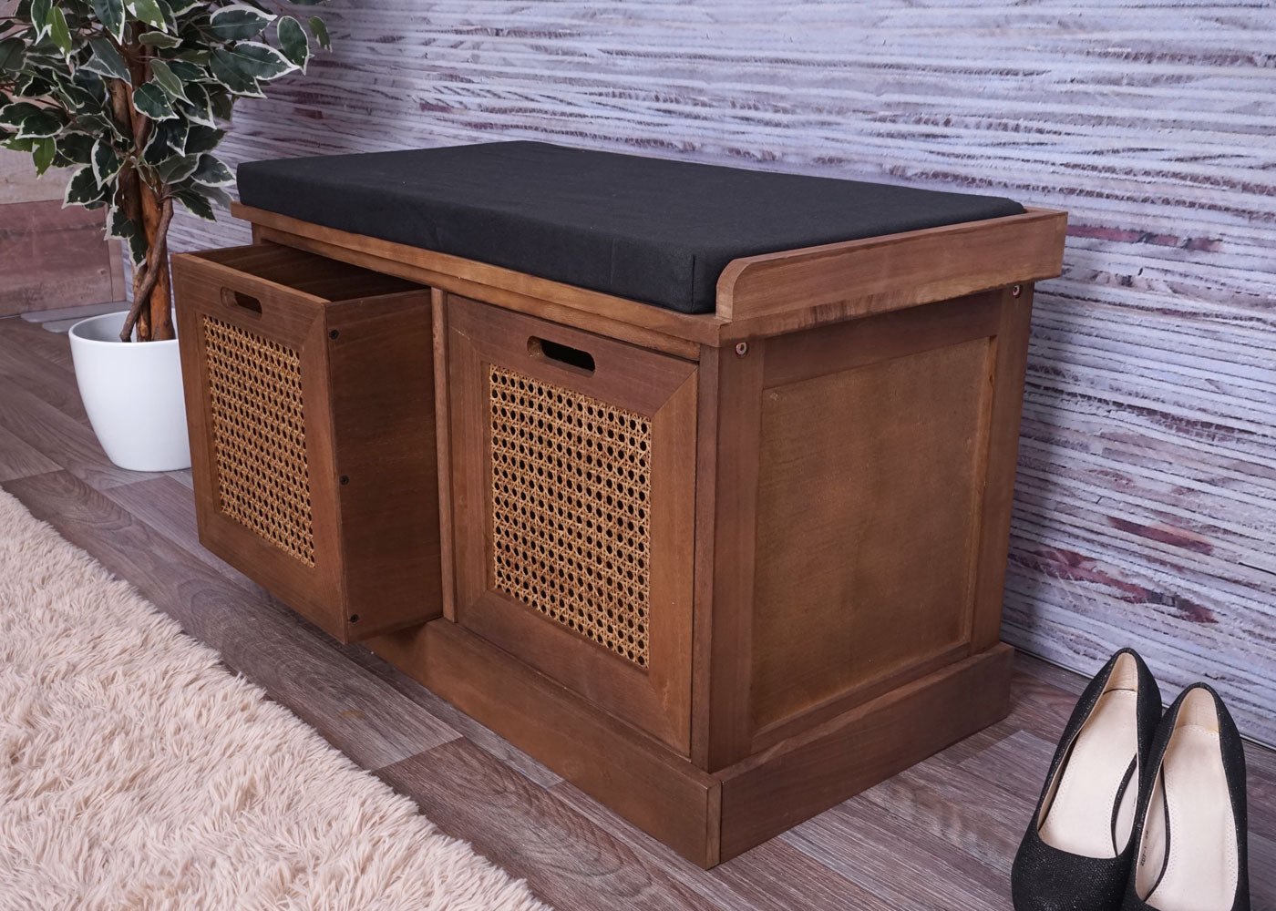 Cosmo Casa - Garderobebank - Opbergruimte - Textiel - Bruin - 47×75×40 cm