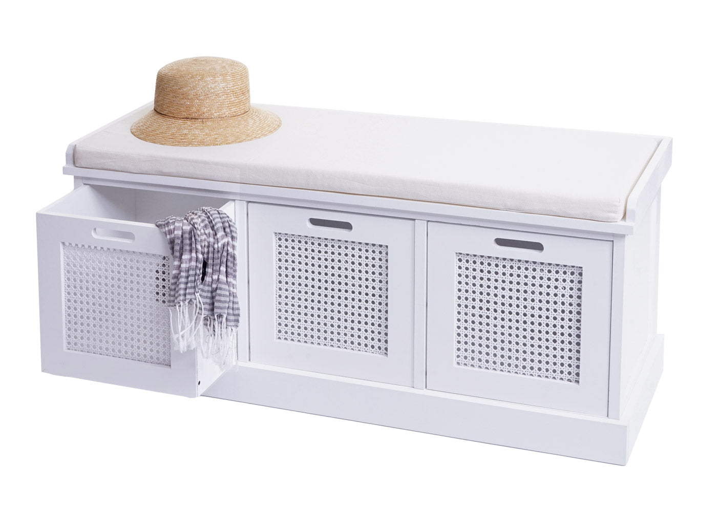 Cosmo Casa - Garderobebank - Opbergruimte - Textiel - Crème-wit - 47×110×40 cm