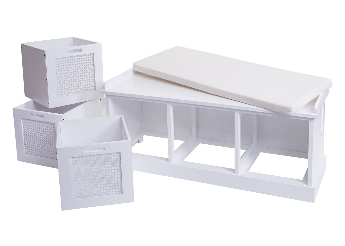 Cosmo Casa - Garderobebank - Opbergruimte - Textiel - Crème-wit - 47×110×40 cm