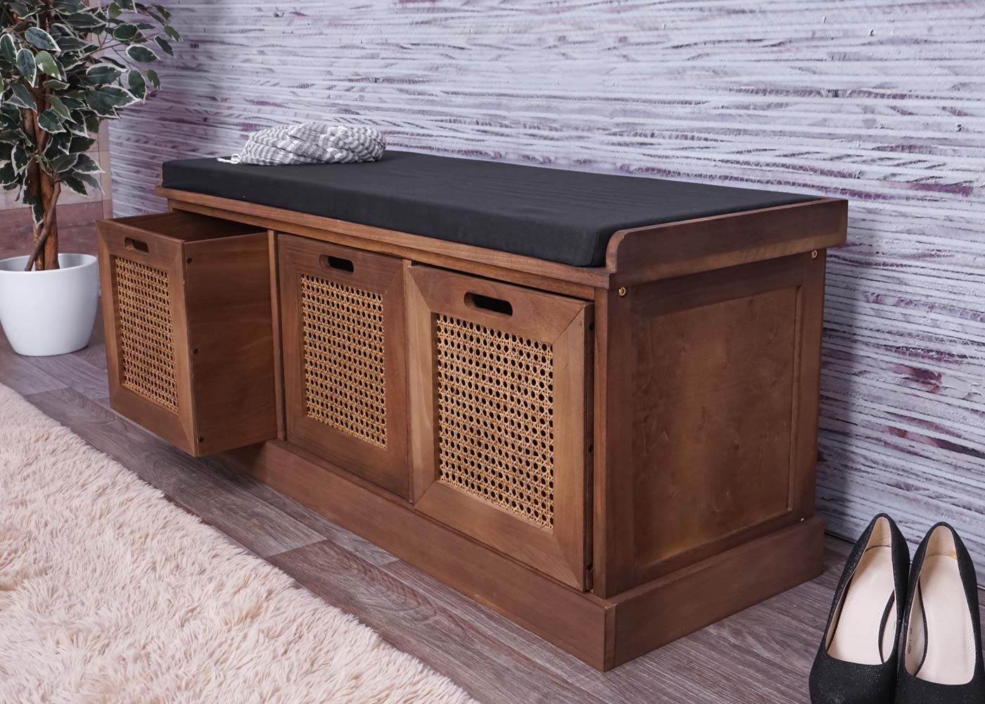 Cosmo Casa - Garderobebank - Opbergruimte - Textiel - Bruin - 47×110×40 cm