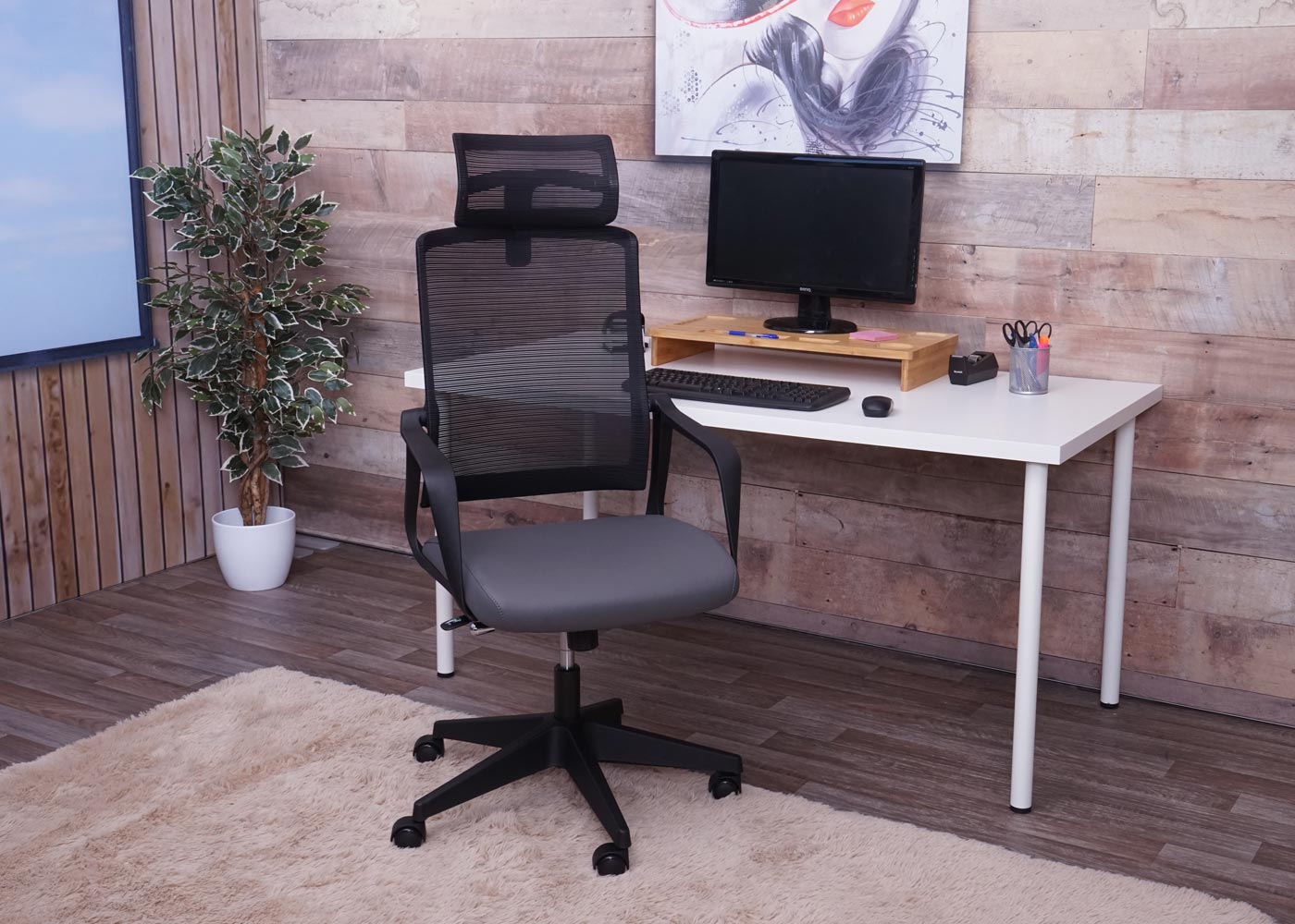 Cosmo Casa - Bureaustoel - Ergonomisch - Kunstleer - Grijs