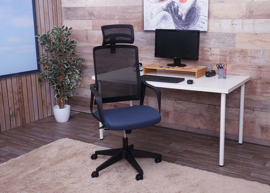 Cosmo Casa - Bureaustoel - Ergonomisch - Kunstleer - Blauwgrijs