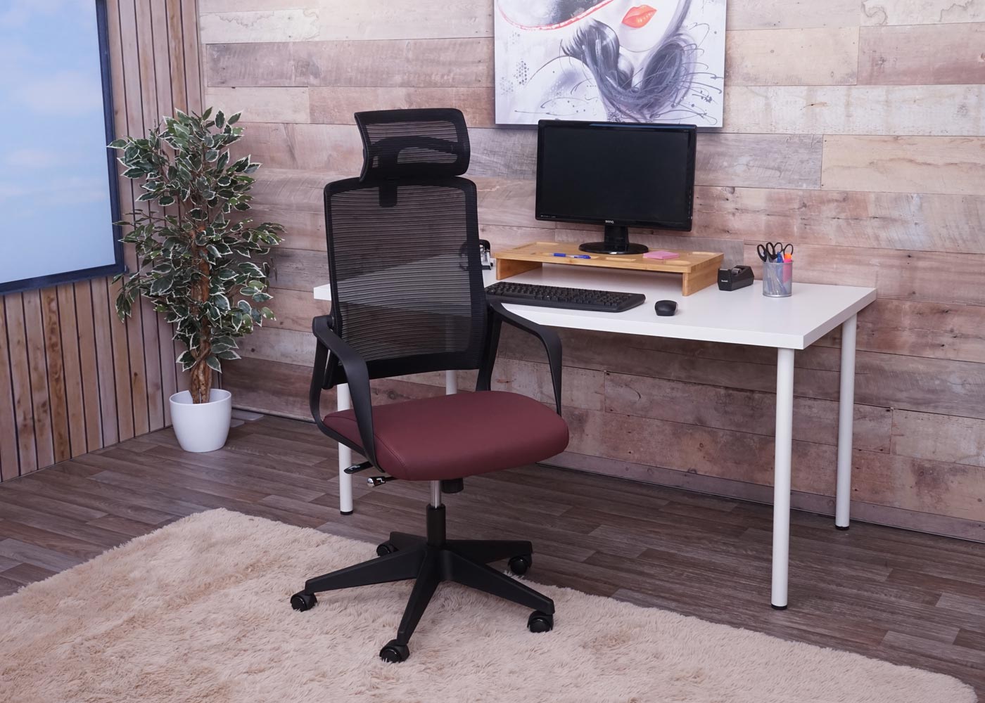 Cosmo Casa - Bureaustoel - Ergonomisch - Kunstleer - Bordeauxrood