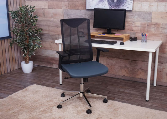 Cosmo Casa - Bureaustoel - Ergonomisch - Kunstleer - Blauwgrijs