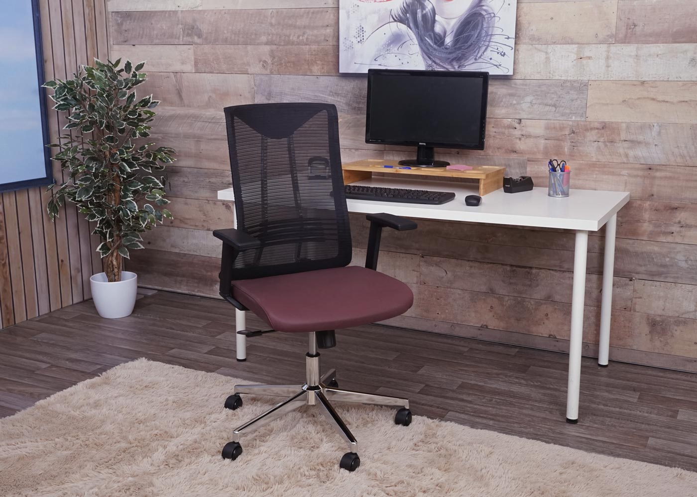 Cosmo Casa - Bureaustoel - Ergonomisch - Kunstleer - Bordeauxrood