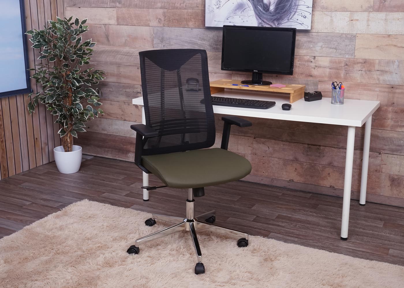 Cosmo Casa - Bureaustoel - Ergonomisch - Kunstleer - Olijfgroen