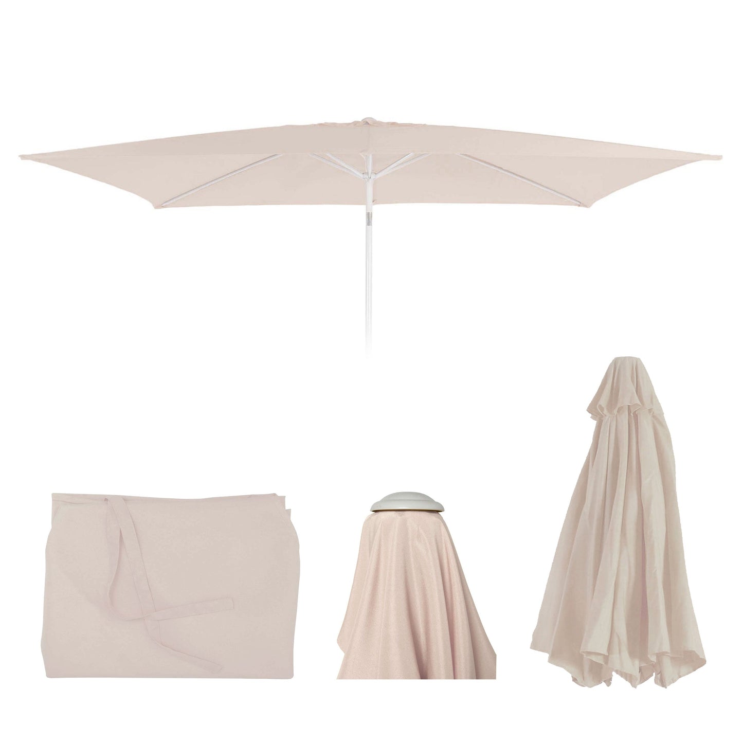Cosmo Casa - Vervangende Hoes voor Rechthoekige Parasol - Stoftextiel - UV 50 - Crèmewit - 2×3 m / 4.5 kg