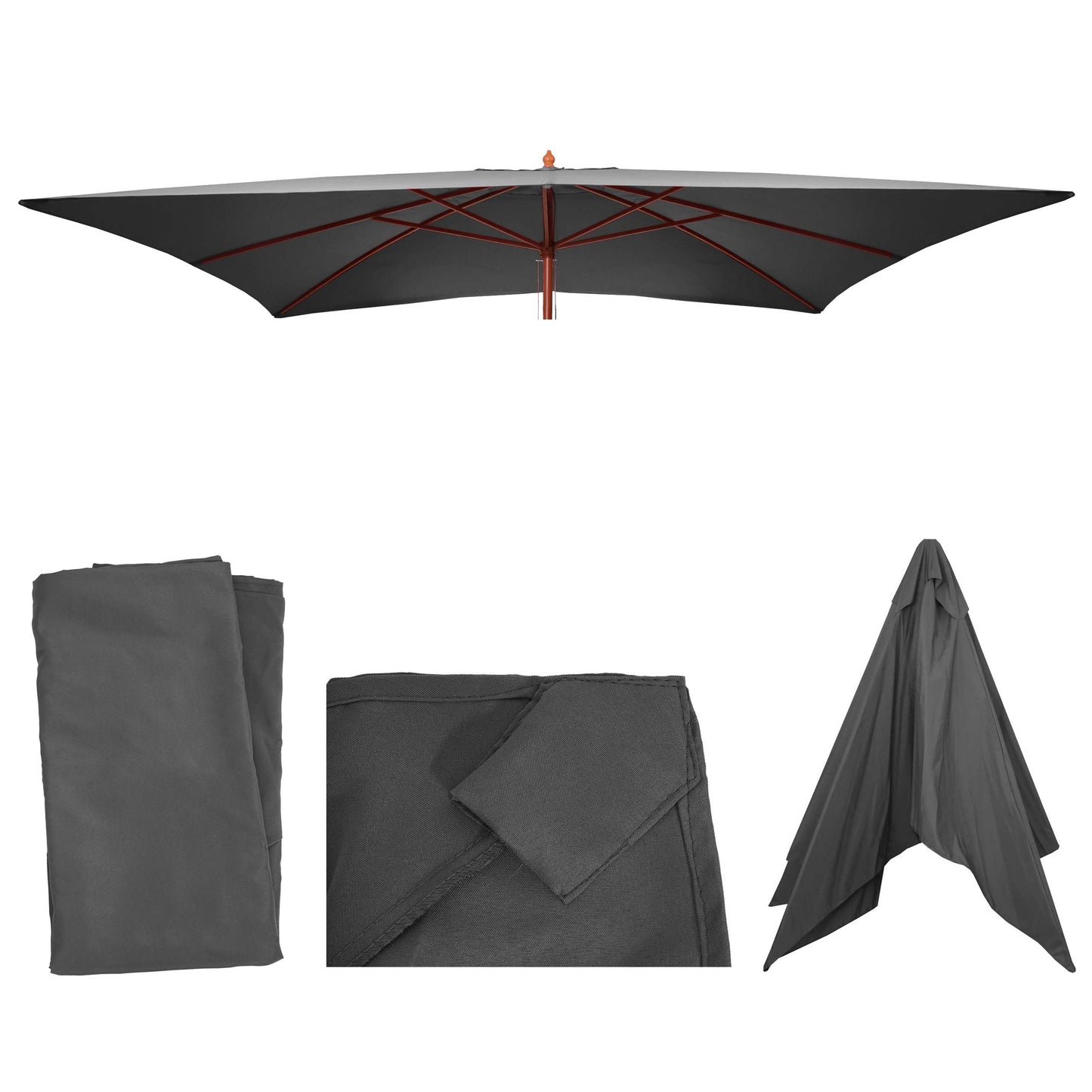 Cosmo Casa - Vervangingshoes voor Houten Parasol Florida 2x3 m - Polyester - Antraciet