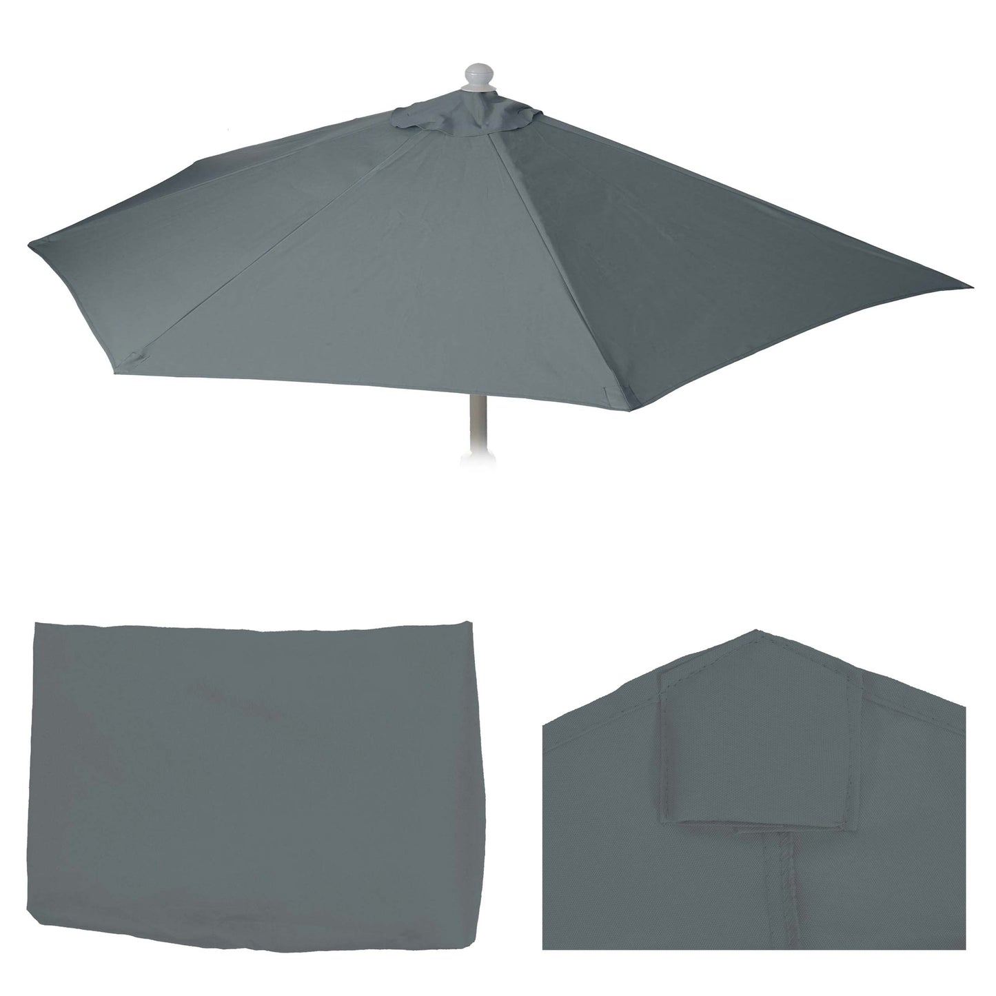 Cosmo Casa - Vervangende Hoes voor Halfronde Parasol - Stoftextiel - UV 50 - Antraciet - Ø 270 cm / 3 kg