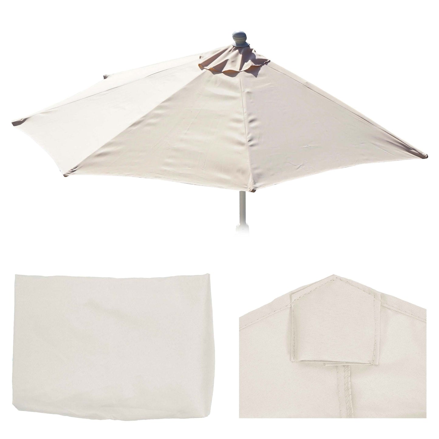 Cosmo Casa - Vervangende Hoes voor Halfronde Parasol - Stoftextiel - UV 50 - Crèmewit - Ø 300 cm / 3 kg