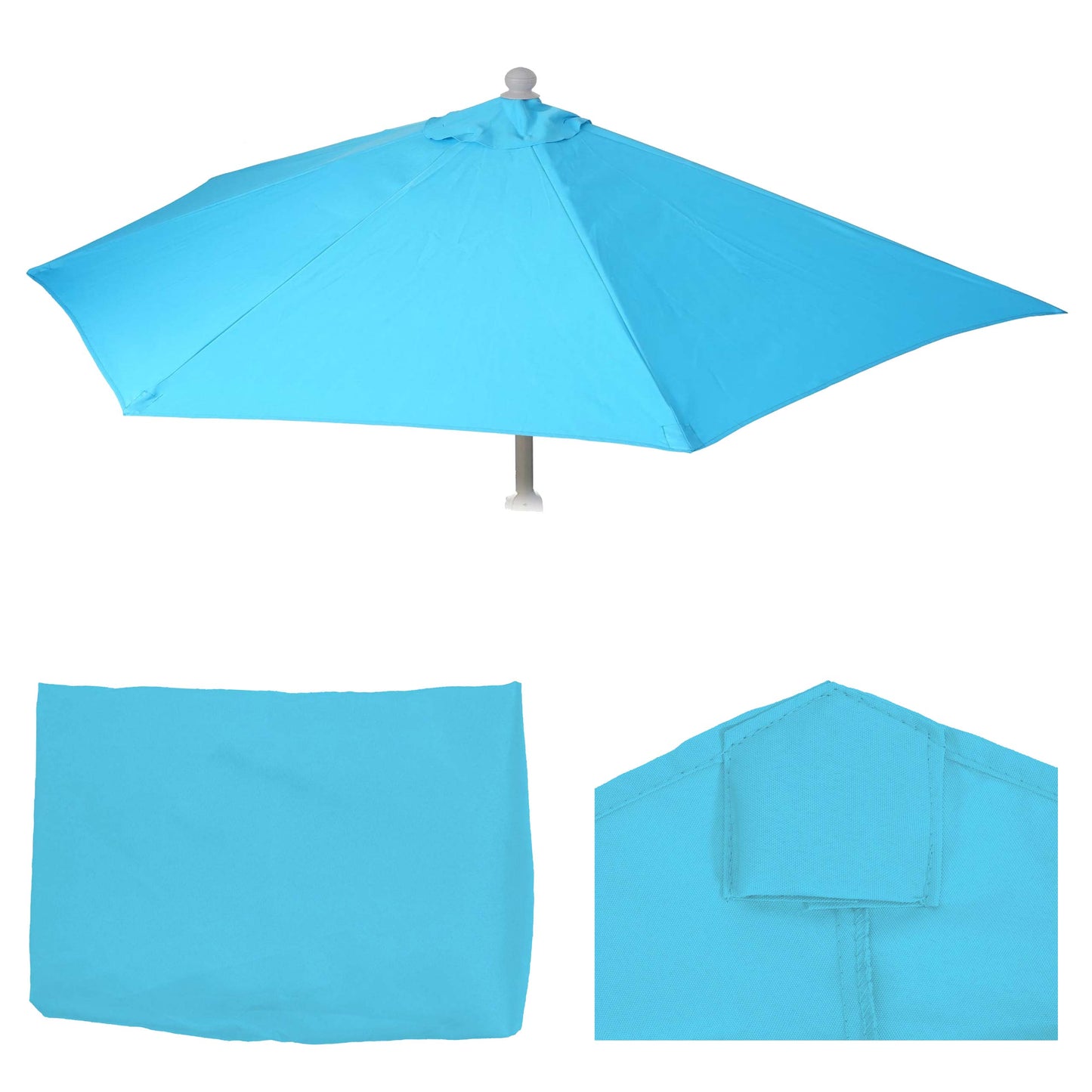 Cosmo Casa - Vervangende Hoes voor Halfronde Parasol - Stoftextiel - UV 50 - Turkoois - Ø 300 cm / 3 kg