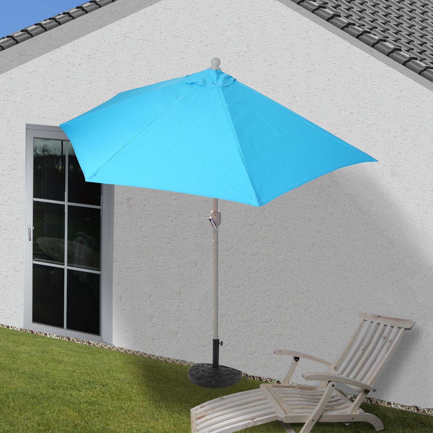 Cosmo Casa - Vervangende Hoes voor Halfronde Parasol - Stoftextiel - UV 50 - Turkoois - Ø 300 cm / 3 kg
