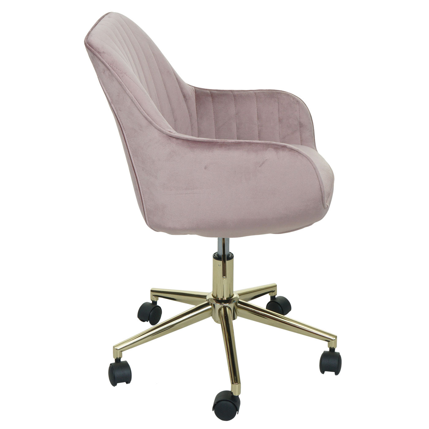 Cosmo Casa - Bureaustoel - Velvet draaistoel met armleuning - Fluweel en Metaal - Roze - Gouden onderstel