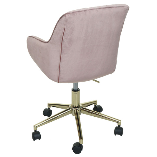 Cosmo Casa - Bureaustoel - Velvet draaistoel met armleuning - Fluweel en Metaal - Roze - Gouden onderstel