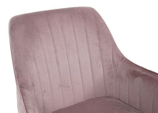 Cosmo Casa - Bureaustoel - Velvet draaistoel met armleuning - Fluweel en Metaal - Roze - Gouden onderstel