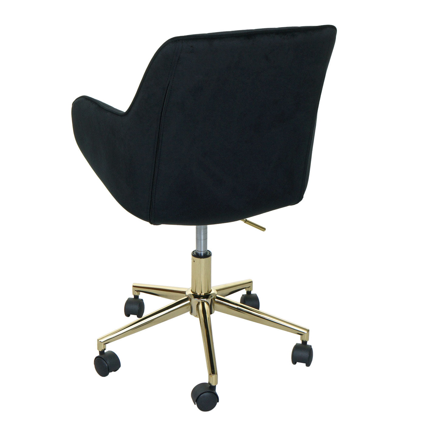 Cosmo Casa - Bureaustoel - Velvet draaistoel met armleuning - Fluweel en Metaal - Zwart - Gouden onderstel