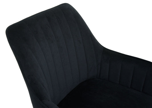 Cosmo Casa - Bureaustoel - Velvet draaistoel met armleuning - Fluweel en Metaal - Zwart - Gouden onderstel