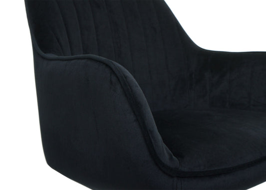 Cosmo Casa - Bureaustoel - Velvet draaistoel met armleuning - Fluweel en Metaal - Zwart - Gouden onderstel
