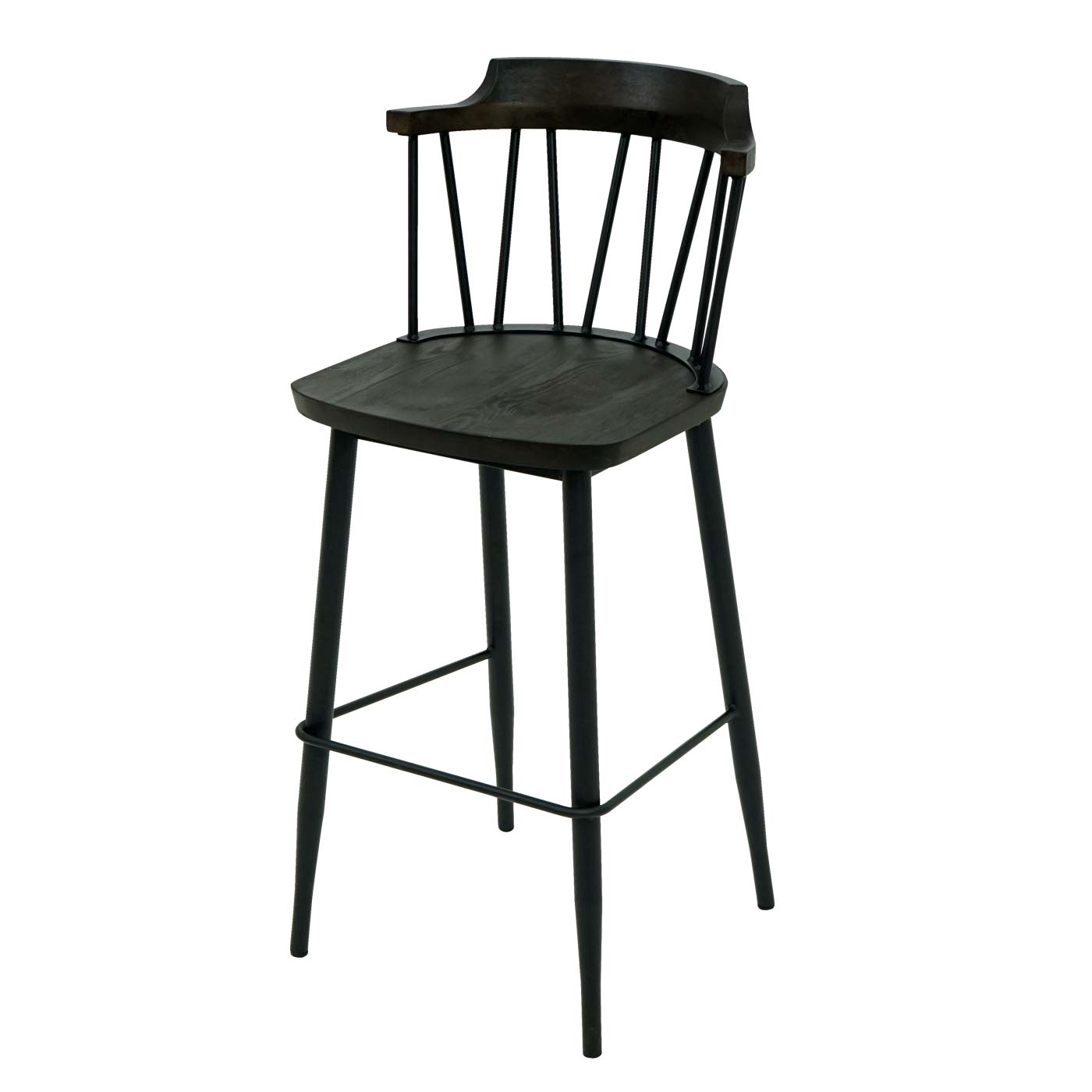 Cosmo Casa - Set van 2 Barkrukken - Retro - Hout & Metaal - Antraciet