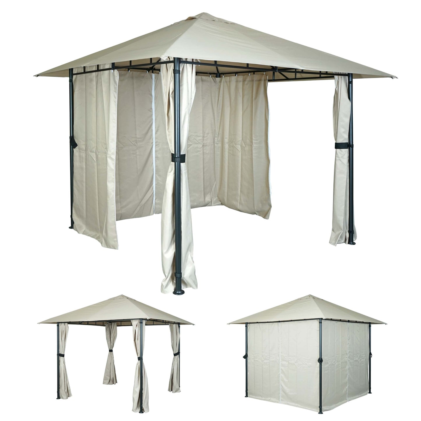 Cosmo Casa - Pergola - Met zijwand - Aluminium - Crème-Beige - 3×3 m